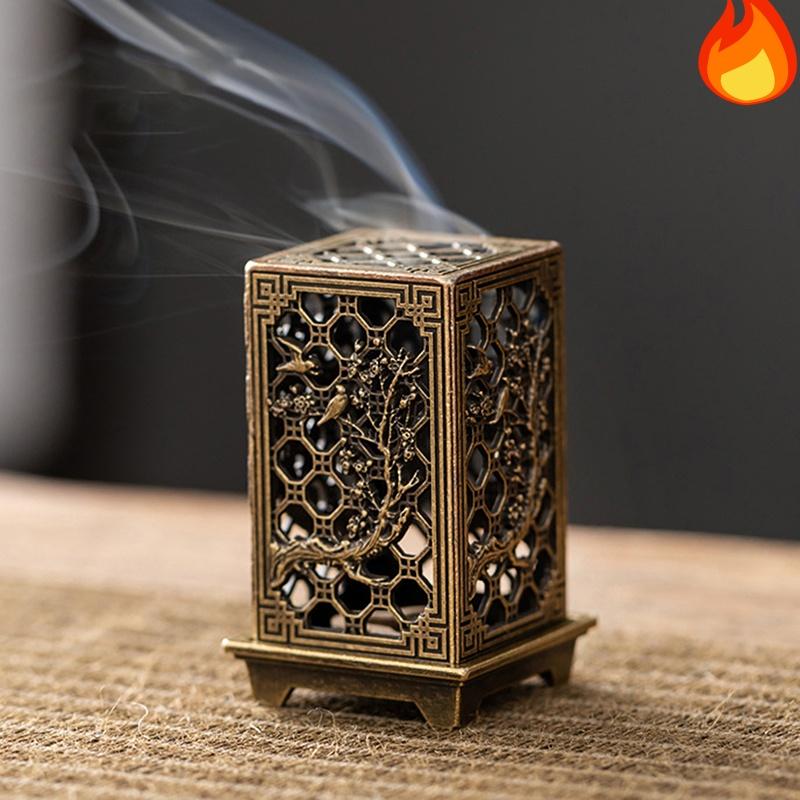 Alloy Censer Incense Holder Square Vertical Incense Burner Indoor Aromatherapy Home Ornament Chinese Incense Burners