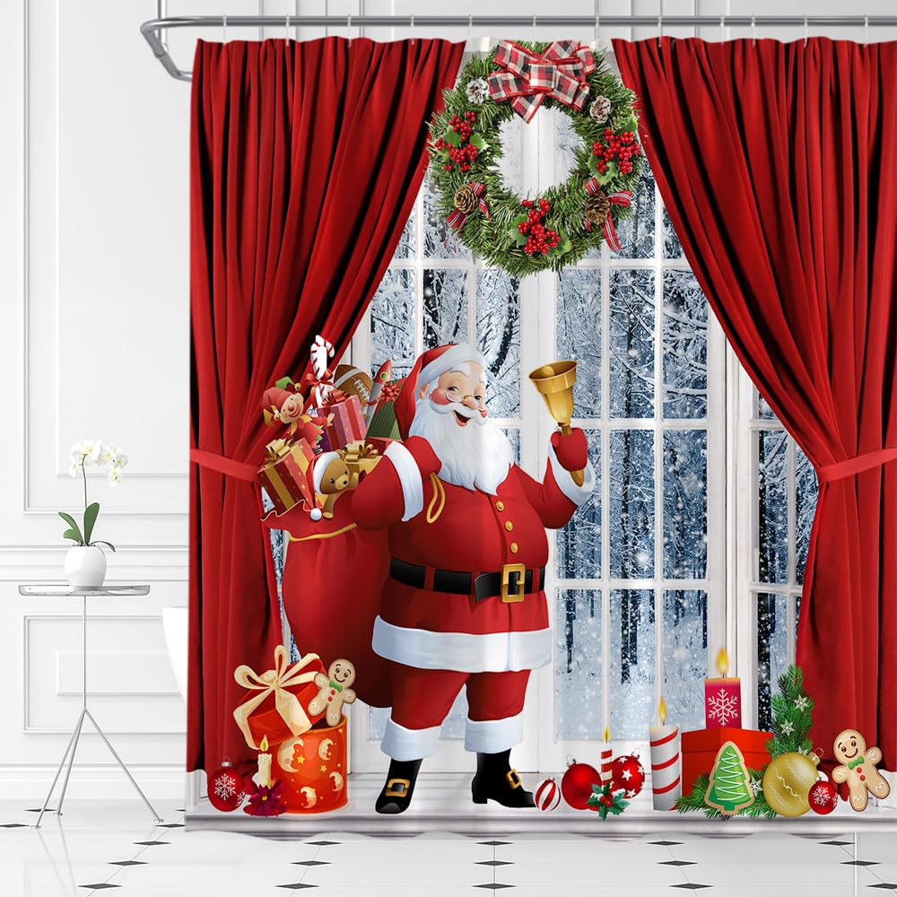 Christmas Santa Claus Shower Curtain Merry Christmas Shower Curtain Washable Fabric Shower Curtain Funny Winter Bathroom Decor