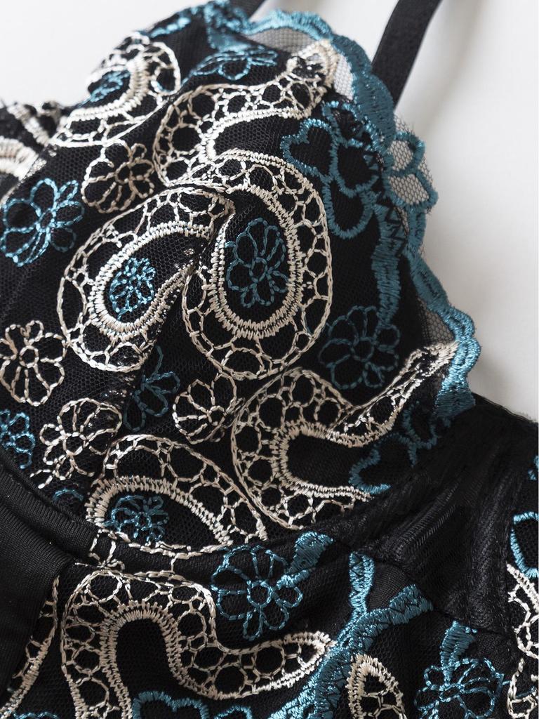 French Chic Black Lace Push-Up Embroidered Bodycon Camisole Bodysuit