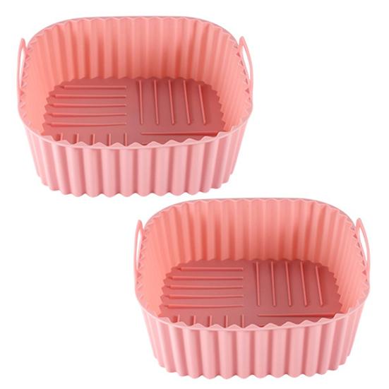 2Pcs Silicone Air Fryer Basket Tray Reusable Square Liner Pot for Air Fryer BPA-Free Replacement of Parchment