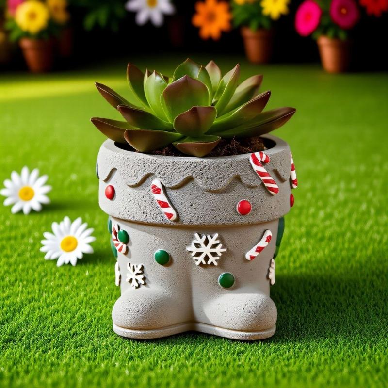 Textured Christmas Boot Planter Mould Flexible Silicone Crafting Tool for Resin Cement Candle Making