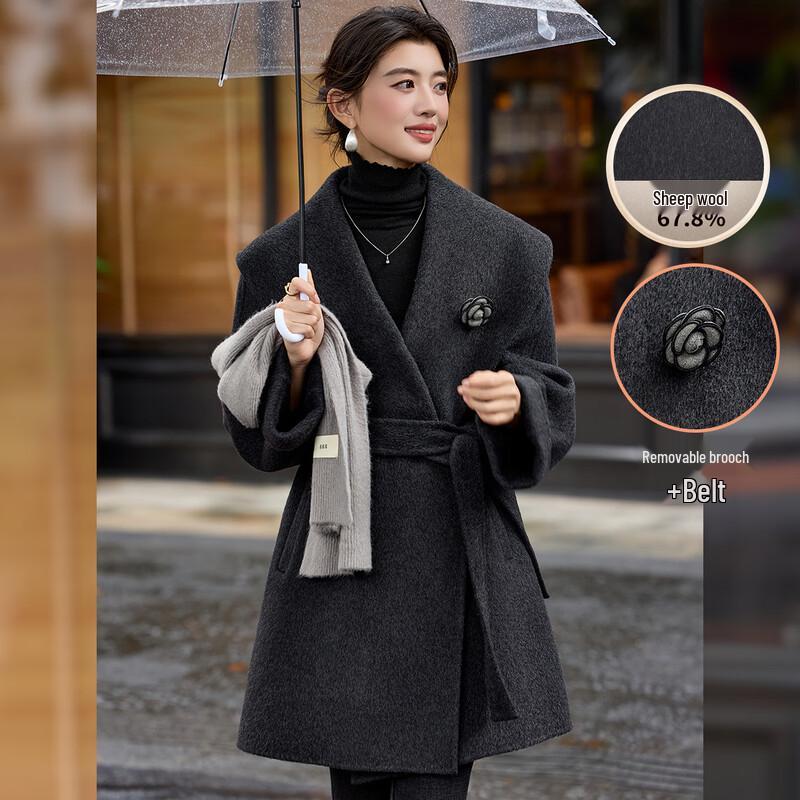 

Bailuyu Women s Elegant Wool Blend Double-Sided Mid-Length Coat S