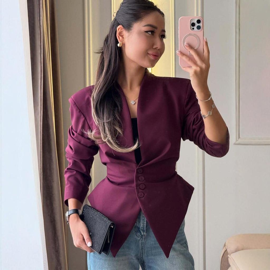 2026 Asymmetrical Slimming Women's Suit Jacket with Long Sleeves - European & American Fashion