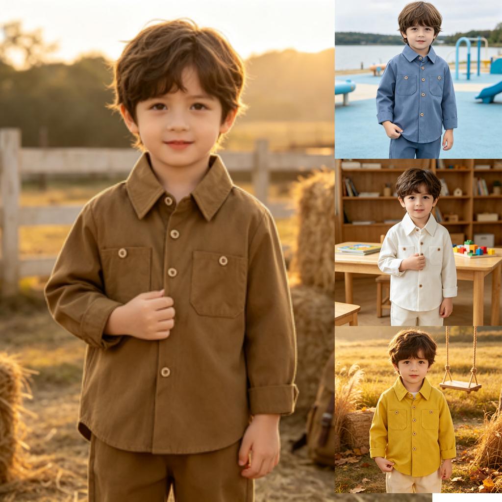 Boys' Long Sleeve Cotton Button Down Shirt Casual Comfortable Korean