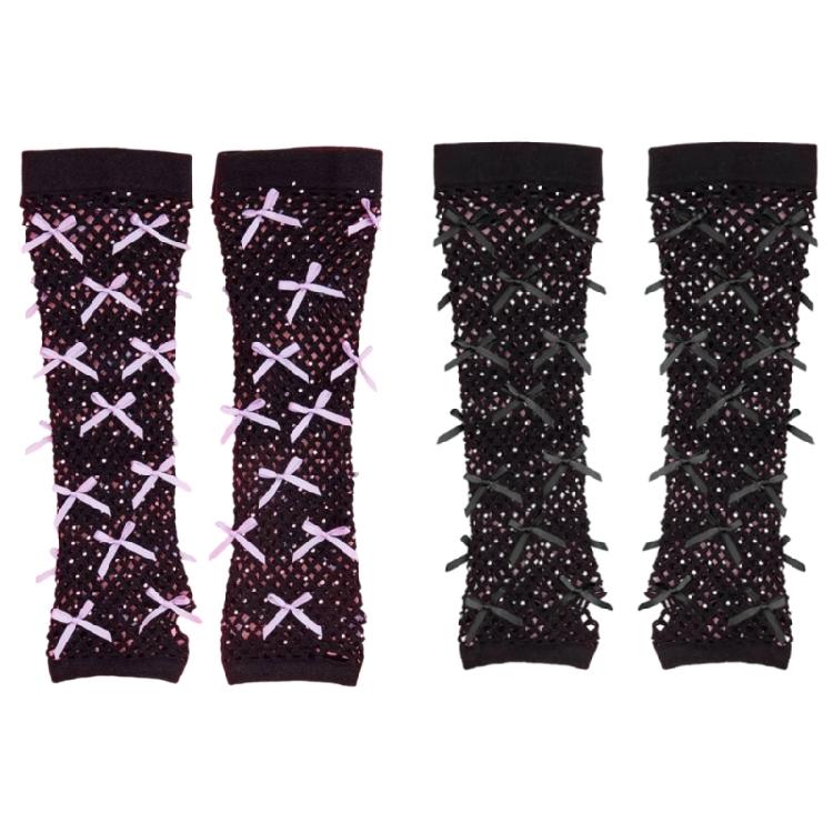 Fashionable Fingerless Mesh Gloves Arm Sleeves with Rhinestones for Women Teens Vintage Styles Holiday Gathering Props