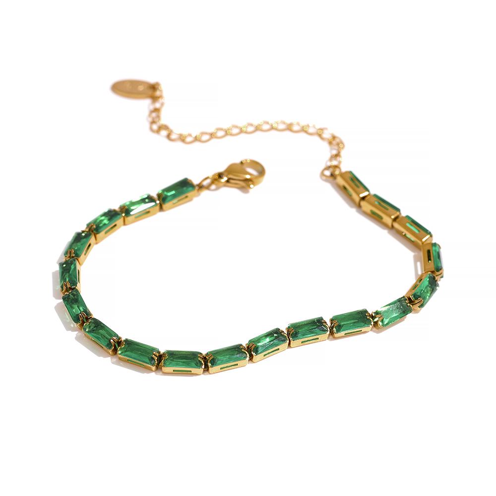

Yhpup Waterproof Fashion White Green Cubic Zirconia Stainless Steel Gorgeous Necklace Bracelet Elegant Charm Jewelry Sets Women