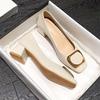 Soft Leather Small Fragrant Wind Square Head Shallow Mouth Small High Heel Thick Heel Single Shoes New Autumn Middle Heel Temperament