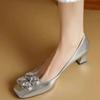 French Design Black Velvet Women Shallow Flats Square Toe Rhinestone Buckle Moccasins Brown Office Working Espadrilles