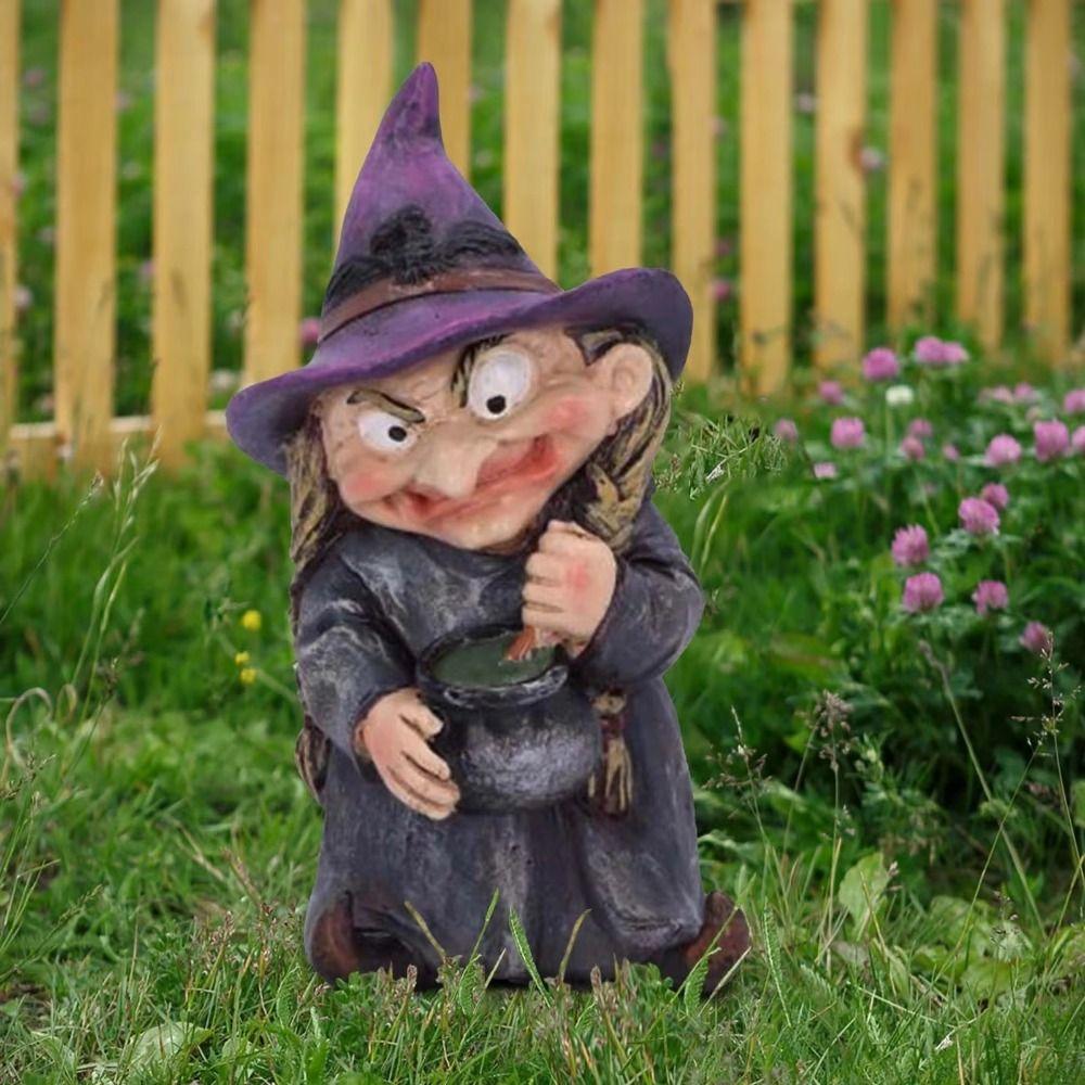 Resin Halloween Witch Sculpture Creative Garden Dwarf Figurine Gnome Statues Children