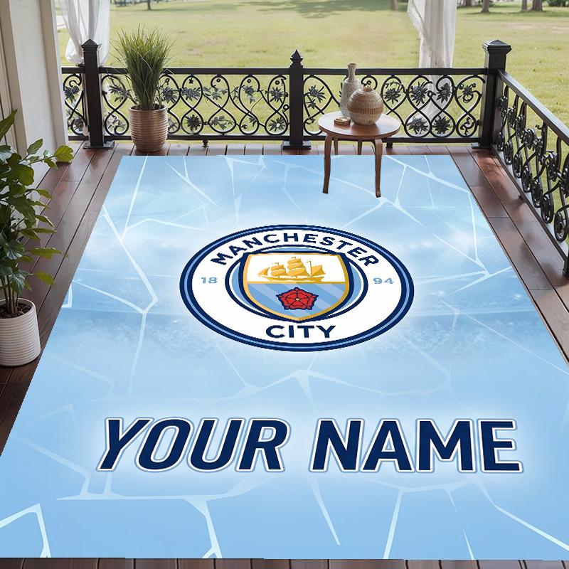Custom Text Printed Rug Manchester City Non Slip Floor Carpet For Home Room Decor