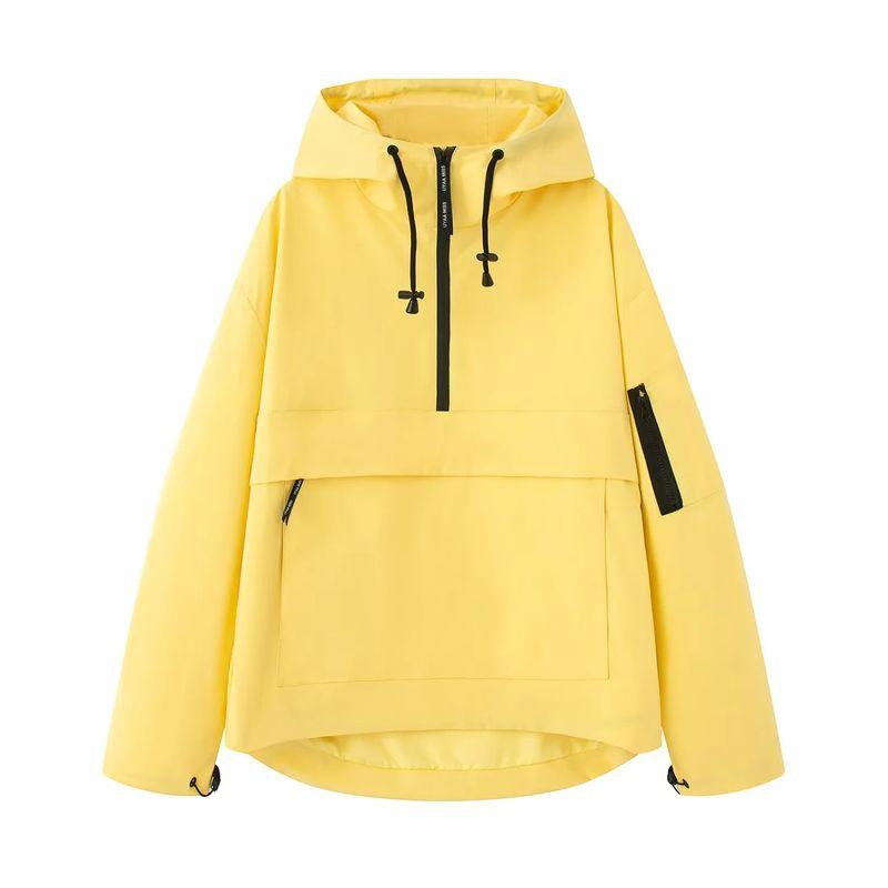

Fall New Women s Clothing French Casual Sports Style Loose Design Stand Collar Long Sleeves Hooded Jacket Outwear Yellow S