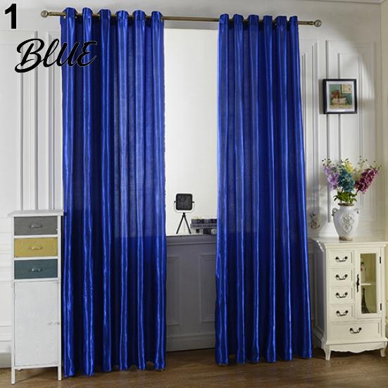 1Pc Through Rod Curtain Drape Door Color Panel Window Solid Room Blackout