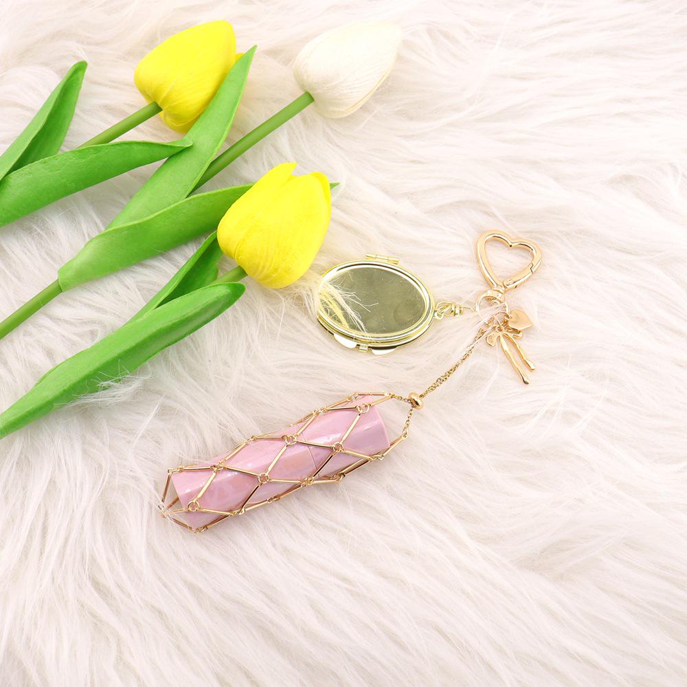 Fashion Metal Mesh Crossbody Bag Charm Keychain Lipstick Accessory