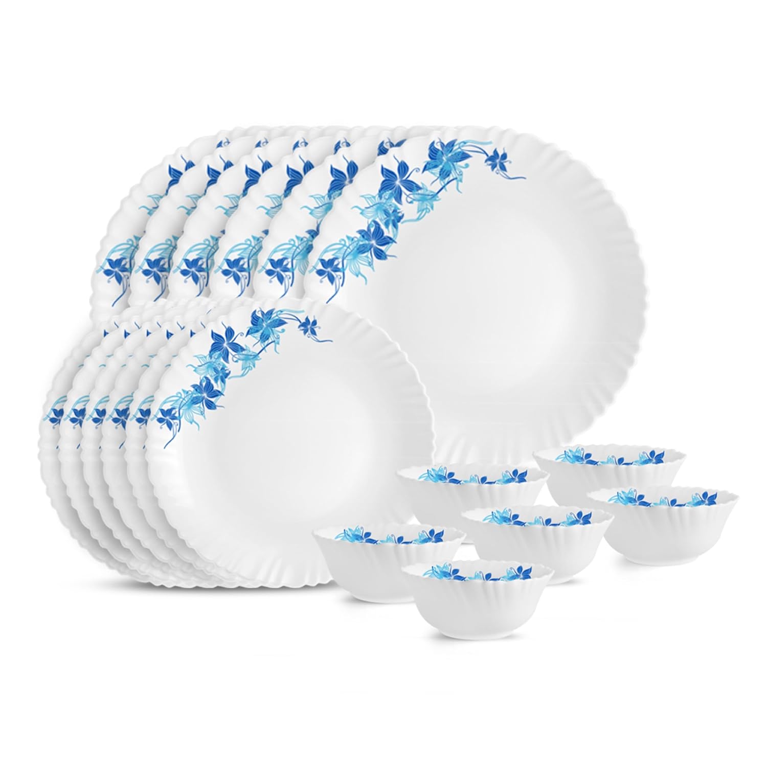 

18-Piece Dinner Set Serving for 6 Poeple Bone Ash-Free Elegant White & Blue Design M синий
