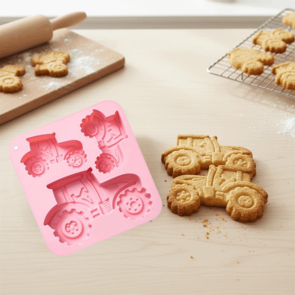 3-Cavity Tractor-Shaped Silicone Cookies Mold Heat/Cold Resistant Farm Theme Fondant Cake Mold Easy De-molding Resilient