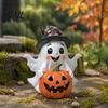 Halloween Ghost Pumpkin Decor Decoration, Holding Resin Figurine with Witch Soft Aesthetic Sculptures Hat, Spooky Cute Tabletop for Home Kitchen