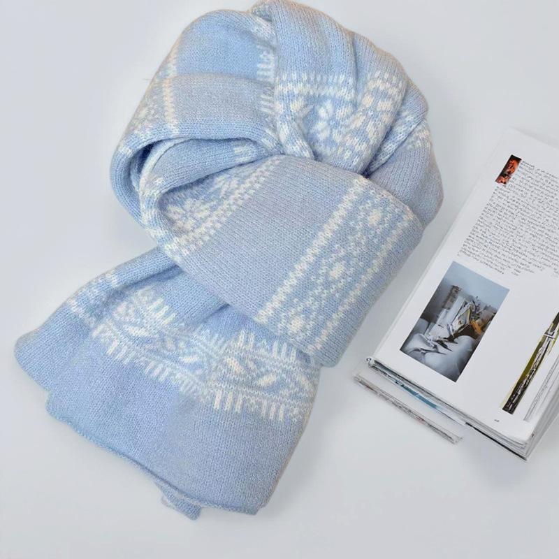 Fair Island double-sided jacquard knitted Christmas red scarf Korean atmosphere autumn and winter versatile high-end scarf women