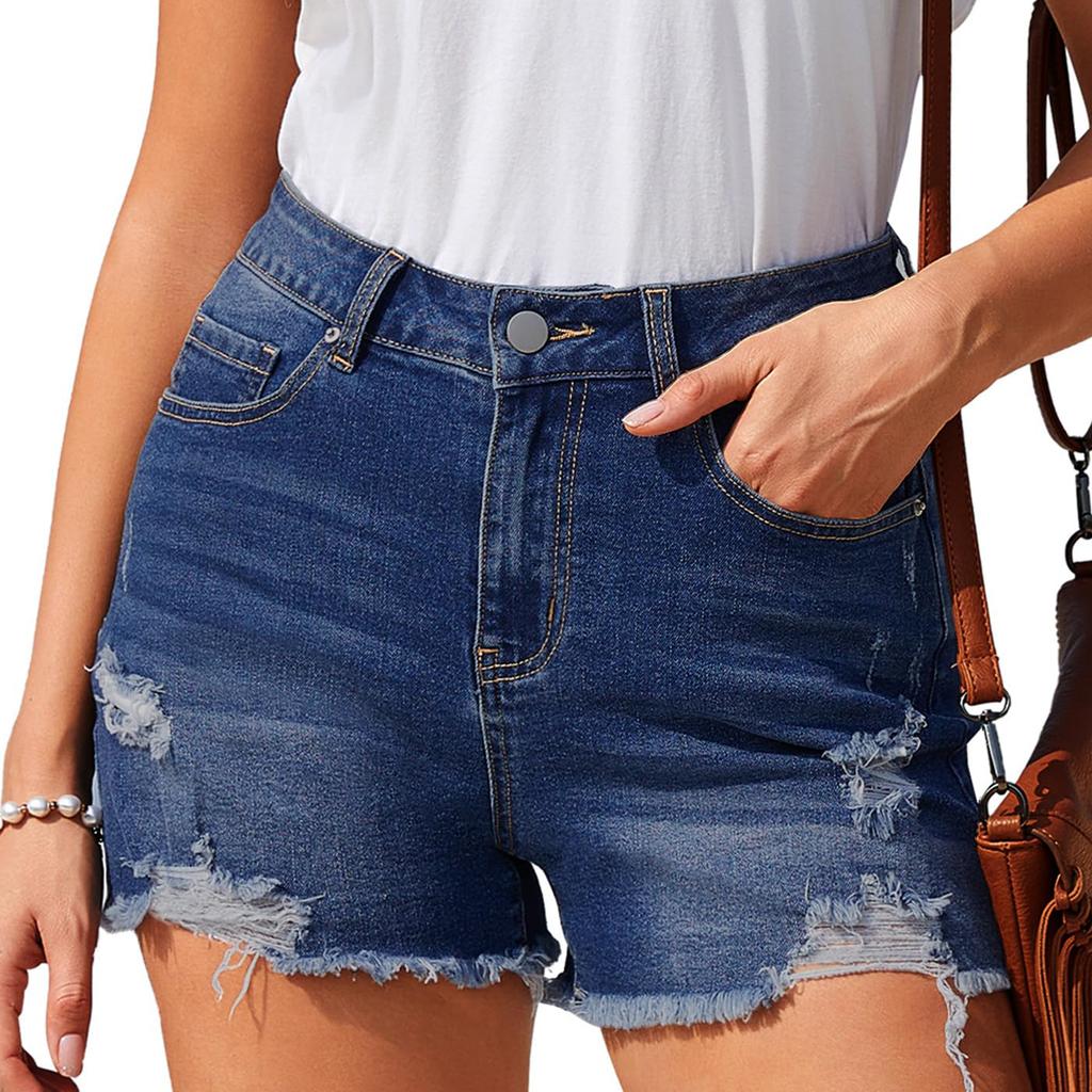 Women's Color Jeans Stretch Slim Fit Distressed Denim Shorts