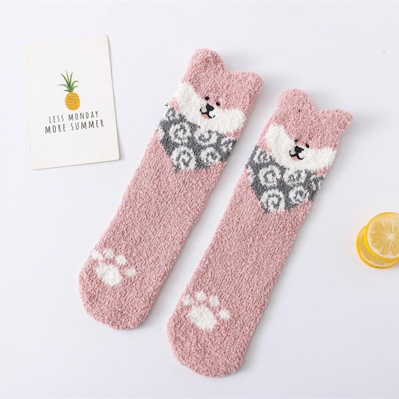 Three-dimensional Coral Fleece Socks Exquisitely Embroidered Puppy Cartoon Retro Winter Warm Home Cotton Socks
