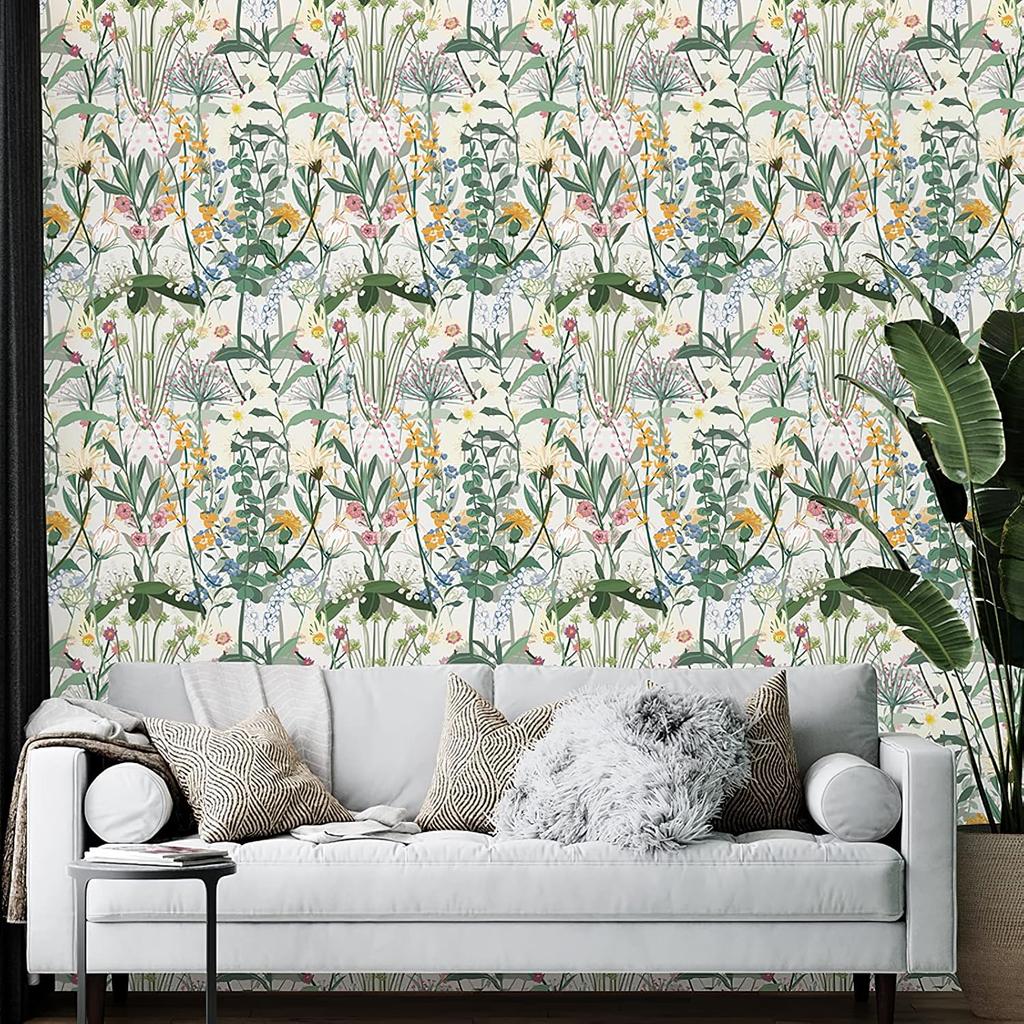Vintage Floral Peel and Stick Wallpaper Bouquet Floral White Self Adhesive Wallpaper for Bedroom Furniture Paper Removable