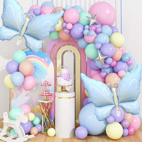 Butterfly Balloon Wreath Set Blue Butterfly Aluminum Film Balloon Macaron Color Series Used for Party and Birthday Dress Up