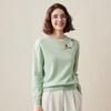 Kemengboka Women's Pure Cashmere Embroidered Color Block Sweater