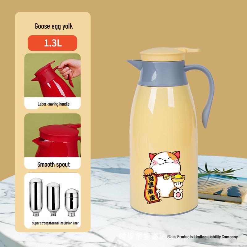 Large Capacity Cat Thermos with Glass Liner - Insulated Kettle for Home and Dorm Use