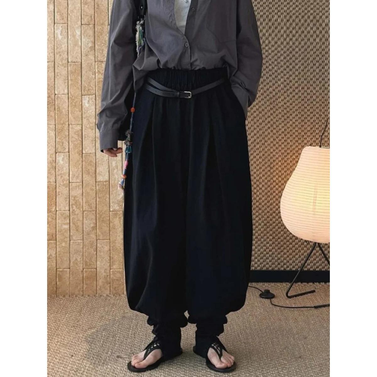 

Vintage Elastic Waist Button Ankle Sheep Leg Pants Knitted Casual Trousers Women S чёрный
