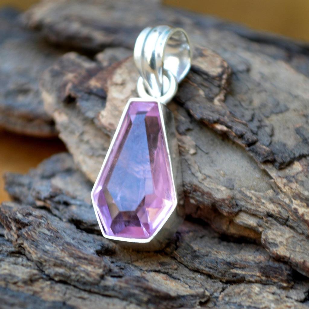 Sargform Rosa Morganit Quarz Edelsteine 925 Sterling Silber Handgefertigter Anhänger