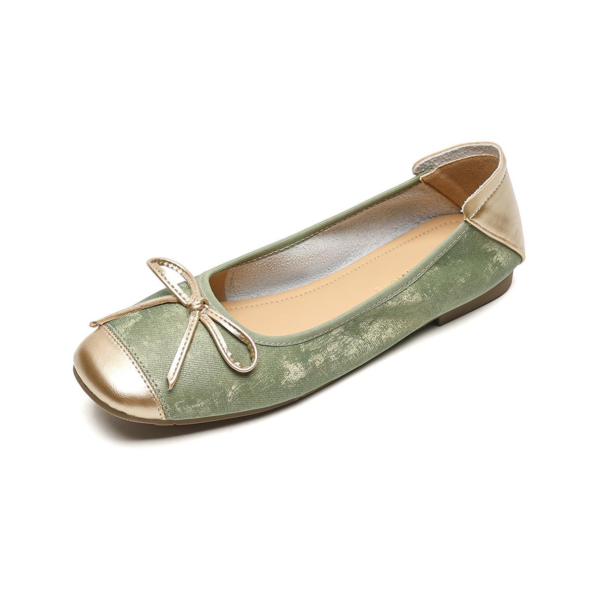 

Single shoes women s flat bow soft sole light mouth silver Mary Jane shoes 43 зелёный