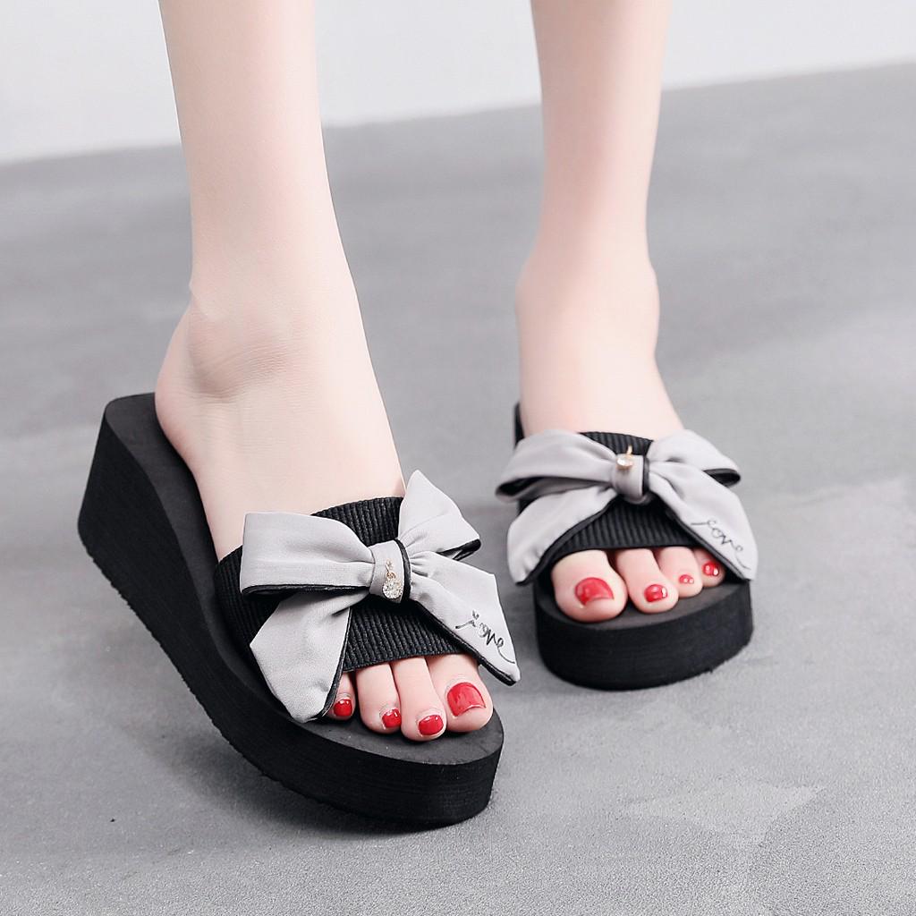 Women Thick Bow Slippers Wedge Heel Slipper Booties For Women Indoor Slippers For Women And Men Shower Quick Drying Bathroom