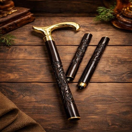 Brass Handle Wooden Walking Stick, Antique Cane