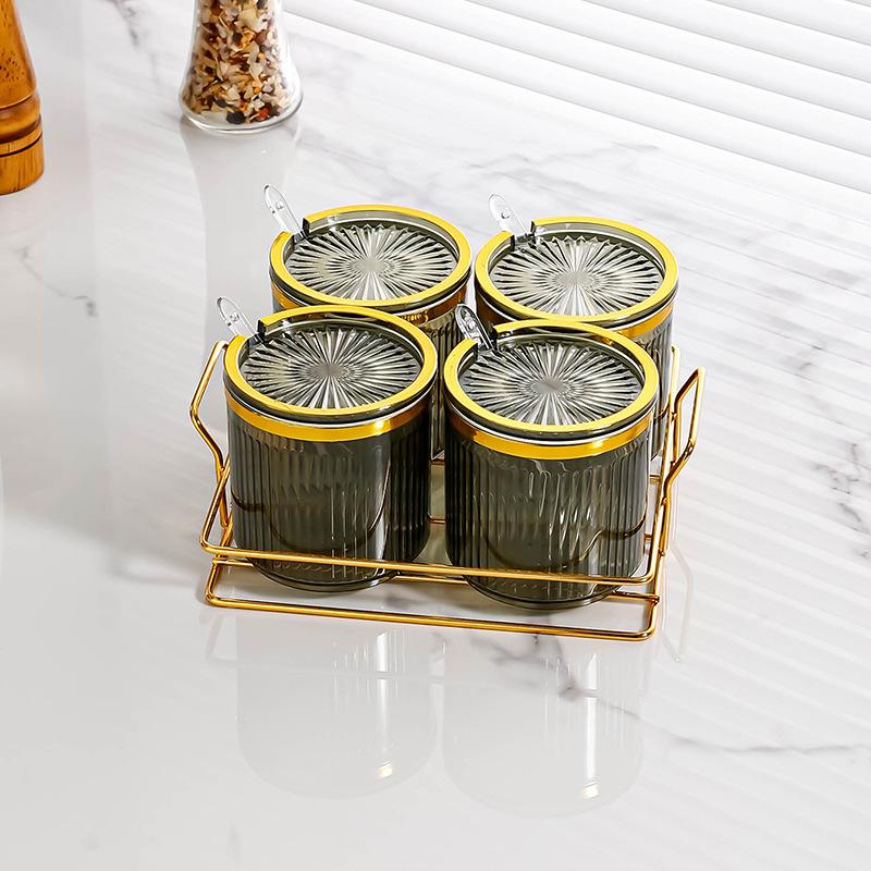 Seasoning Seasoning Box Home Kitchen High-end Integrated Multi-grid Seasoning Jar Light Luxury Salt MSG Seasoning Fragrance Storage Box