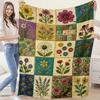 1pc Multi-functional Floral Puzzle Flannel Air Conditioning Blanket, Wear-resistant and Anti-pilling, Portable Cover Blanket for Bedroom, Sofa, Naps, 