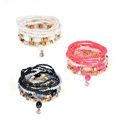 Estilo Bohemio Retro Colorido Hecho a Mano Joyería de Cuentas Múltiples Capas Colgante Pulseras Hipoalergénicas para Mujer Niña