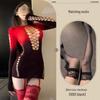 Colorful Gradient Mesh Suspender Skirt with Open Crotch and Hollow Design