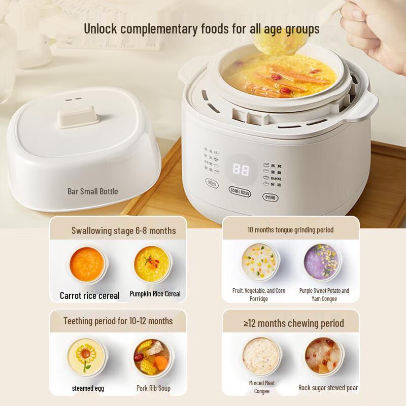 BEAR 0.8L White Ceramic Electric Slow Cooker CN Plug (adapter Included)