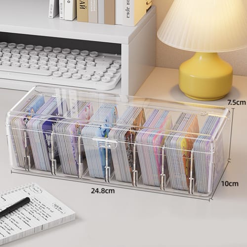 seimeinoki Long Card Box, Transparent, Large Capacity, 8 Compartments, Card Case, Trading Card Case, 3-inch Trading Card Storage Box, Card Storage, Sc