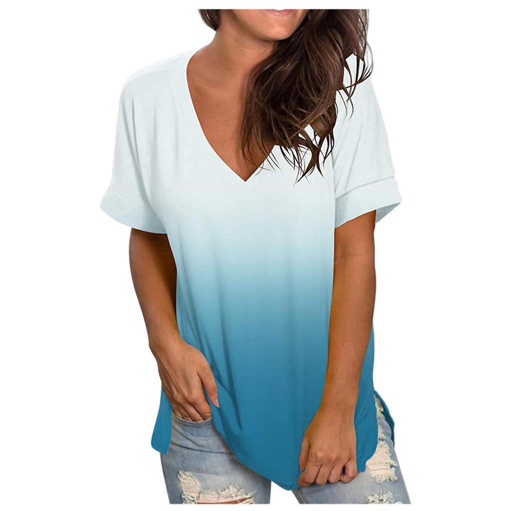 2021 Summer Tie-Dye V-Neck Short Sleeve Women's Trendy T-Shirt