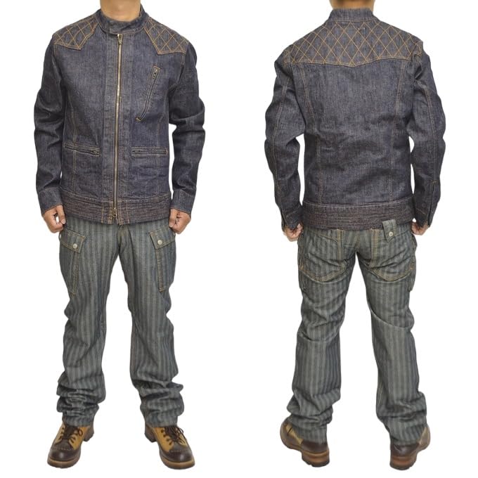 Kojima Jeans 13oz Denim Stretch Single Breasted Rider American Biker RNB-5047 Jacket, Casual, Motorcycle, Style, Men's (XXL)