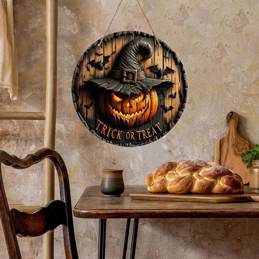 Halloween decoration Signs Halloween Wood Decorations Pumpkin Ghost Party Indoor and Outdoor Atmosphere Wooden Round Decorative