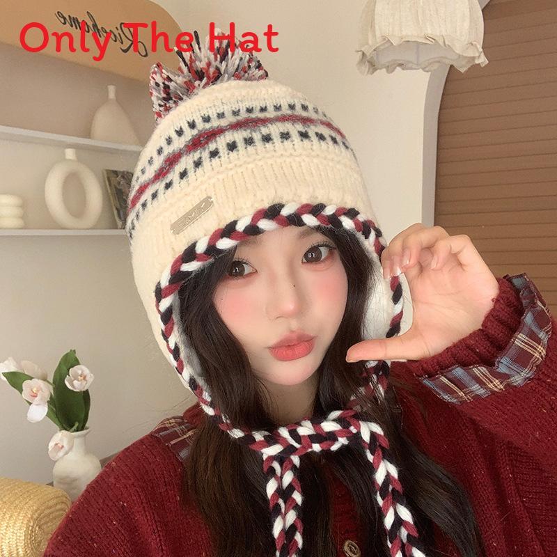 Unisex Knitted Cap For Winter Warm Acrylic Fashionable Earmuff Hat бежевый