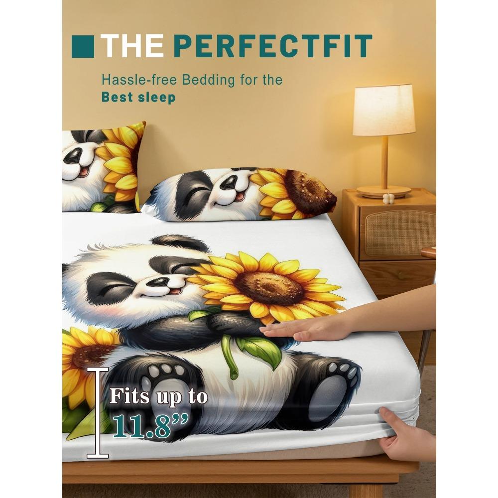 1 Cartoon Cute Animal Panda Digital Printed Frosted Fitted Sheet,bedroom Printed Bed Cover,bedding(No Pillowcase)