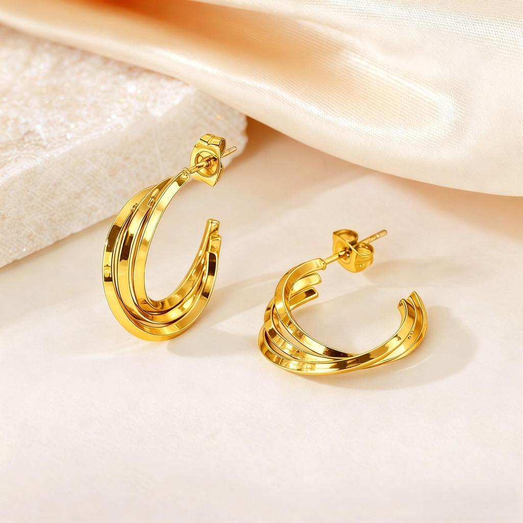 European & American Retro Geometric Hoop Earrings in Titanium Steel with 18K Texture - High-End Niche Design, Trendy Style for Women