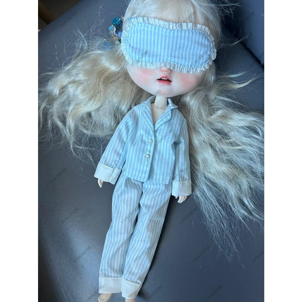 For Blythe Doll 30CM Body 1/6 Ob24 Azone Doll Clothes Stripe Pajamas Sleepwear Silk Printed Pattern Pajamas Suit Girl Clothes