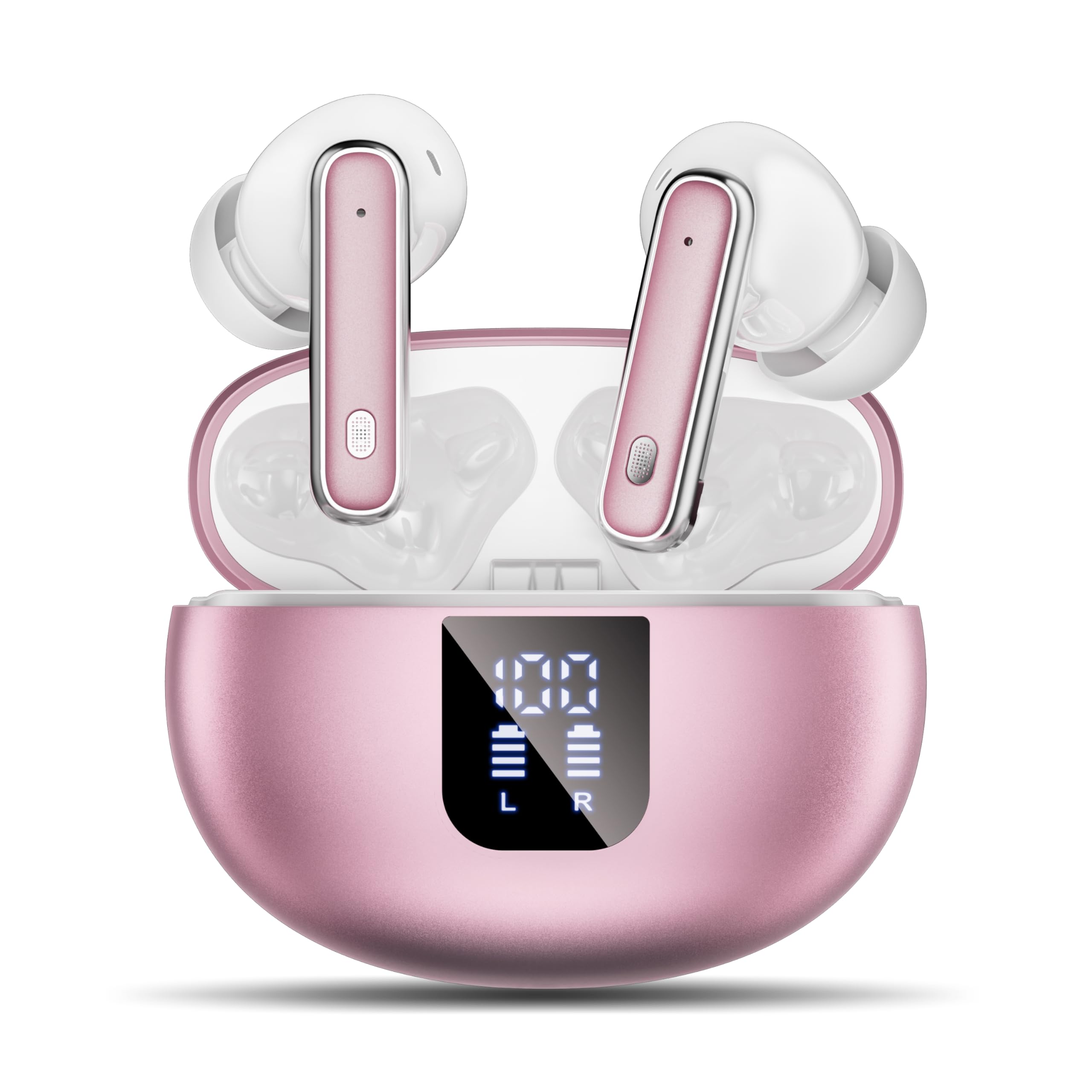 

EUQQ Bluetooth Wireless Earbuds with Balanced Sound Bluetooth Full LED Noise Sound Compact and Perfect for Web and More 2-in-1 Quality, розовый