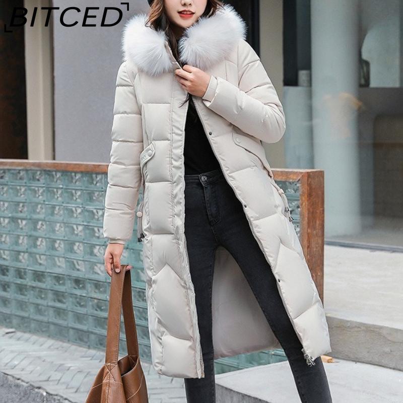 

BITCED Slim-Fit Cotton-Lined Coat for Women Winter Cotton Jacket Mid-Length Cotton Coat Thickened Cotton Jacket L белый