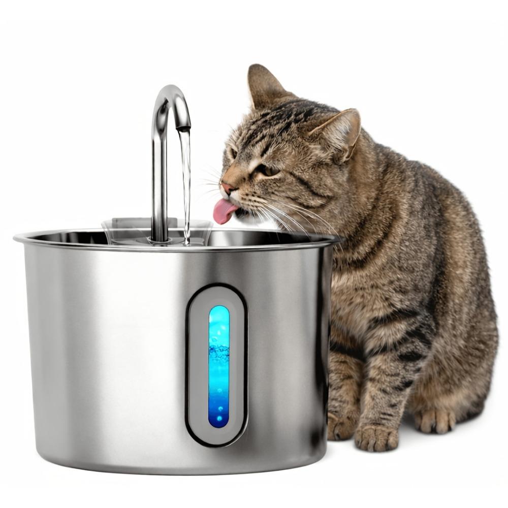 USB Automatic 2.2L Cat Water Fountain with Filter Stainless Steel Pet Water Dispenser for Cats Dogs Drinking Transparent Window