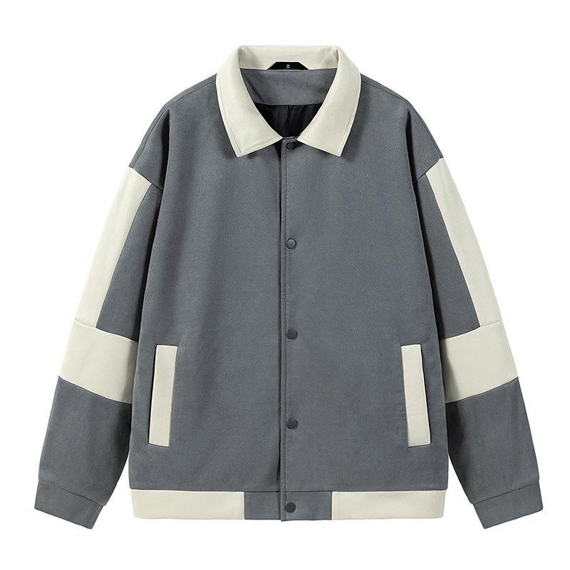 

Мужская модная куртка в стиле ретро, ​​весенне-осенняя свободная повседневная модная бейсбольная куртка с контрастными лацканами XXXL серый