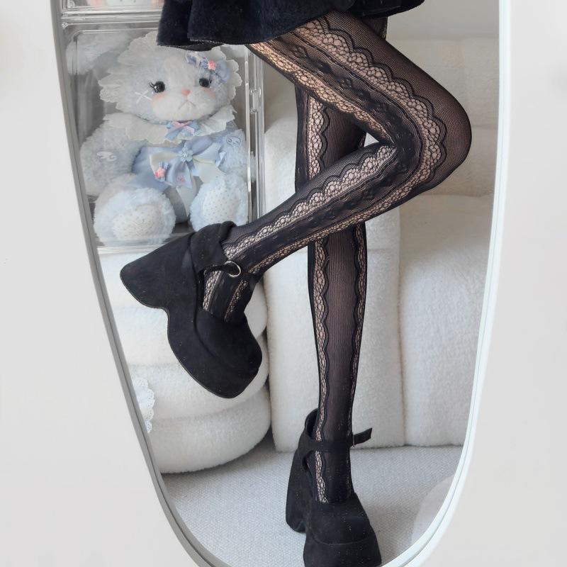 Spring-Summer Love Lolita Lace Fishnet Women s Leggings One Size чёрный